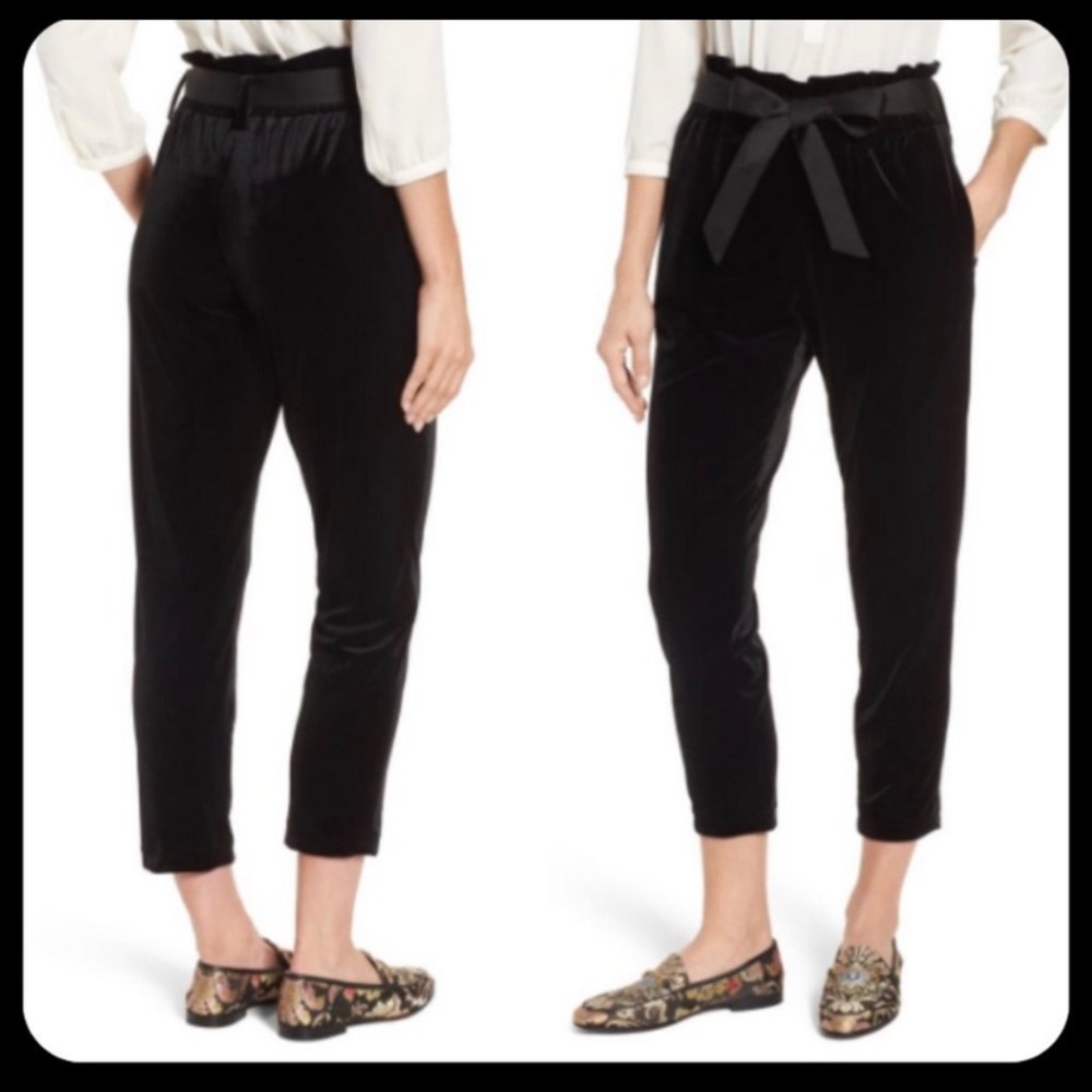 Halogen Tie Waist Velvet Paperbag Cropped Pants